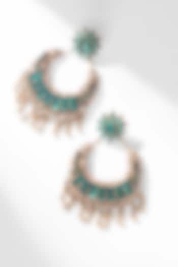 Green Glass Beaded & Glass Crystal Dangler Earrings by Deepa Gurnani at Pernia's Pop Up Shop