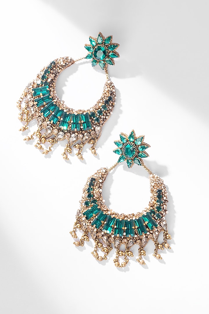 Green Glass Beaded & Glass Crystal Dangler Earrings by Deepa Gurnani at Pernia's Pop Up Shop