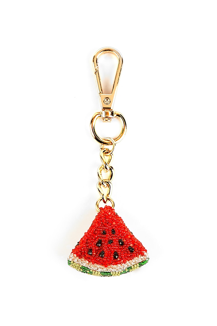Red Glass Beaded Watermelon Bag Charm by Deepa Gurnani at Pernia's Pop Up Shop