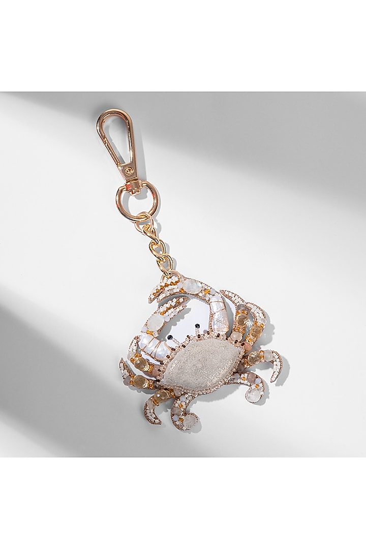 Ivory Glass Beaded Crab Bag Charm by Deepa Gurnani at Pernia's Pop Up Shop