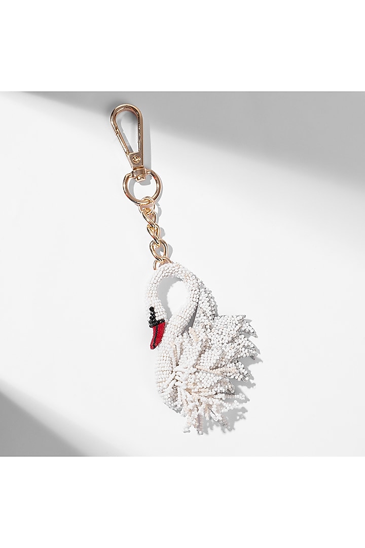 White Glass Beaded Swan Bag Charm by Deepa Gurnani at Pernia's Pop Up Shop