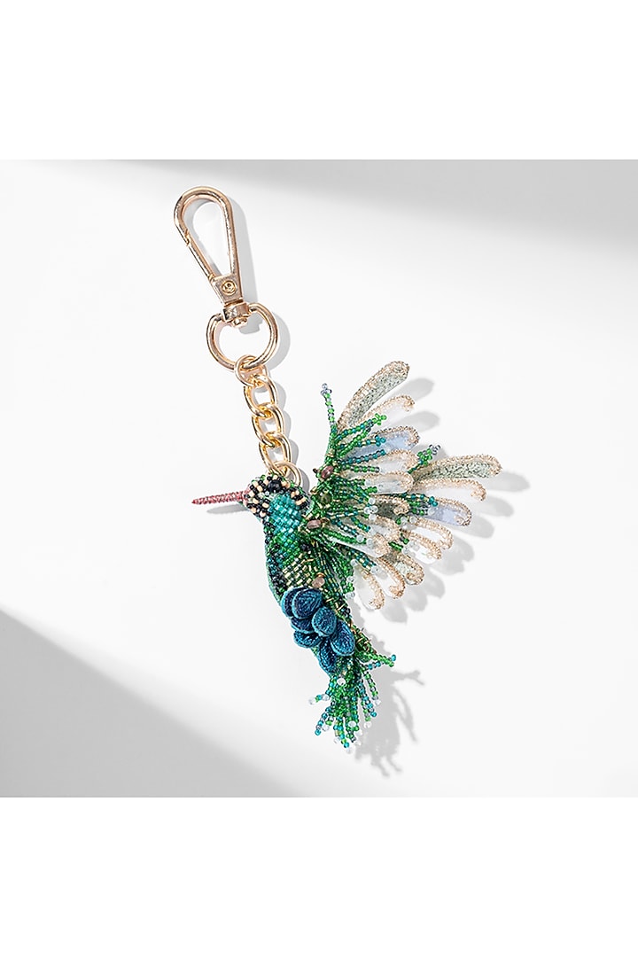 Emerald Green Glass Beaded Hummingbird Bag Charm by Deepa Gurnani at Pernia's Pop Up Shop