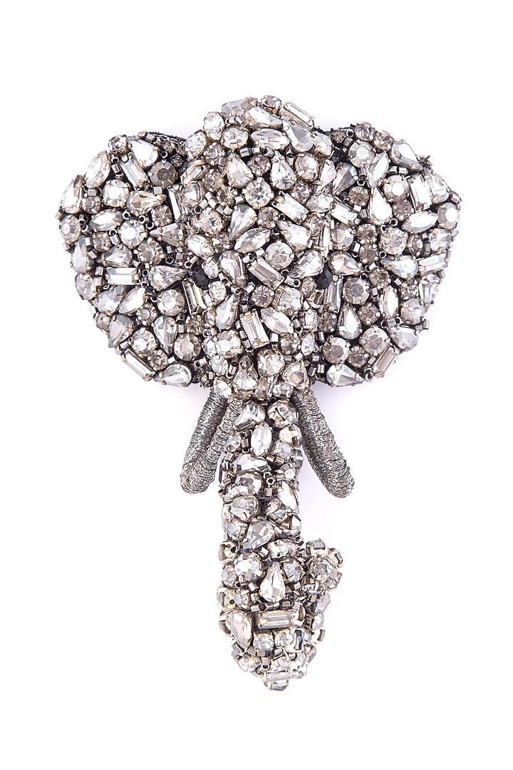 Gunmetal Glass Beaded Elephant Brooch by Deepa Gurnani at Pernia's Pop Up Shop