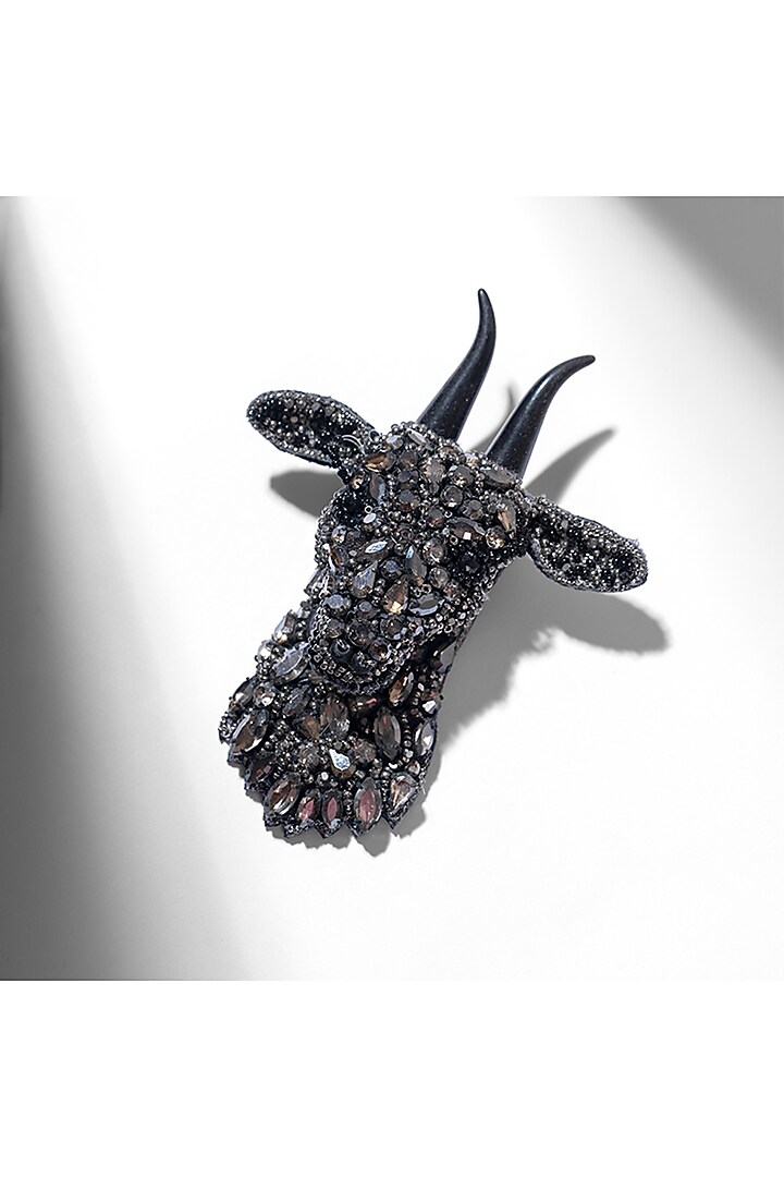 Gunmetal Glass Beaded Goat Brooch by Deepa Gurnani at Pernia's Pop Up Shop