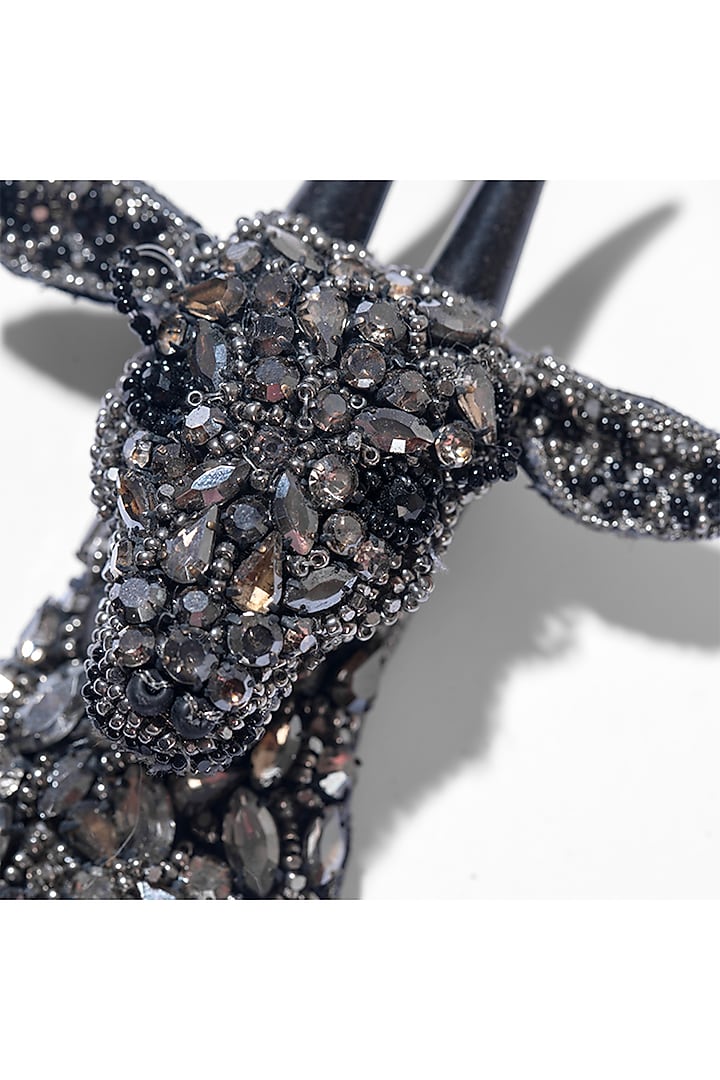 Gunmetal Glass Beaded Goat Brooch by Deepa Gurnani at Pernia's Pop Up Shop