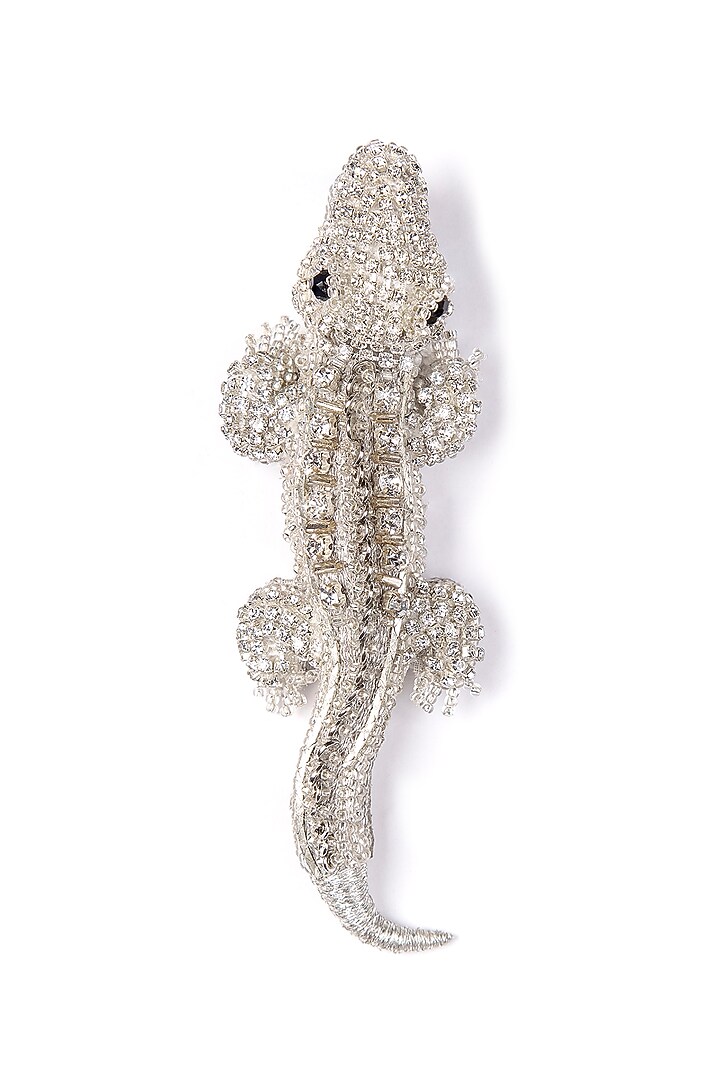 Silver Glass Beaded Alligator Brooch by Deepa Gurnani at Pernia's Pop Up Shop