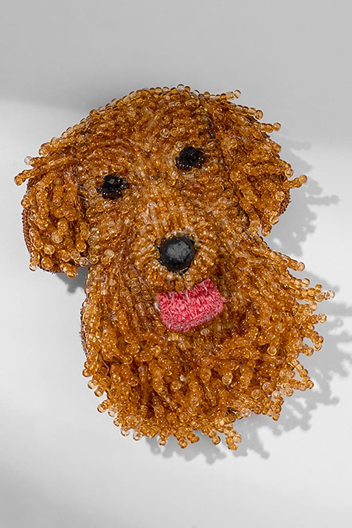 Golden Glass Beaded Retriever Brooch by Deepa Gurnani at Pernia's Pop Up Shop