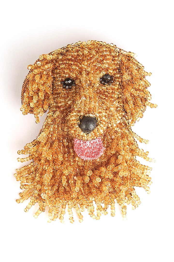 Golden Glass Beaded Retriever Brooch by Deepa Gurnani at Pernia's Pop Up Shop