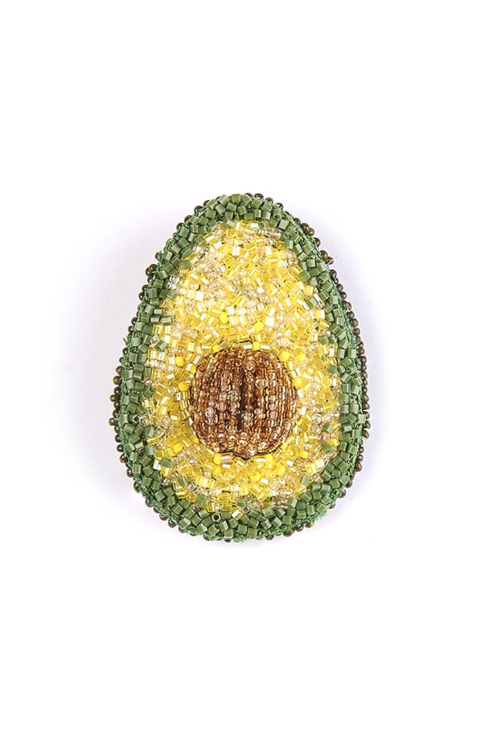 Green Glass Beaded Avocado Brooch by Deepa Gurnani at Pernia's Pop Up Shop
