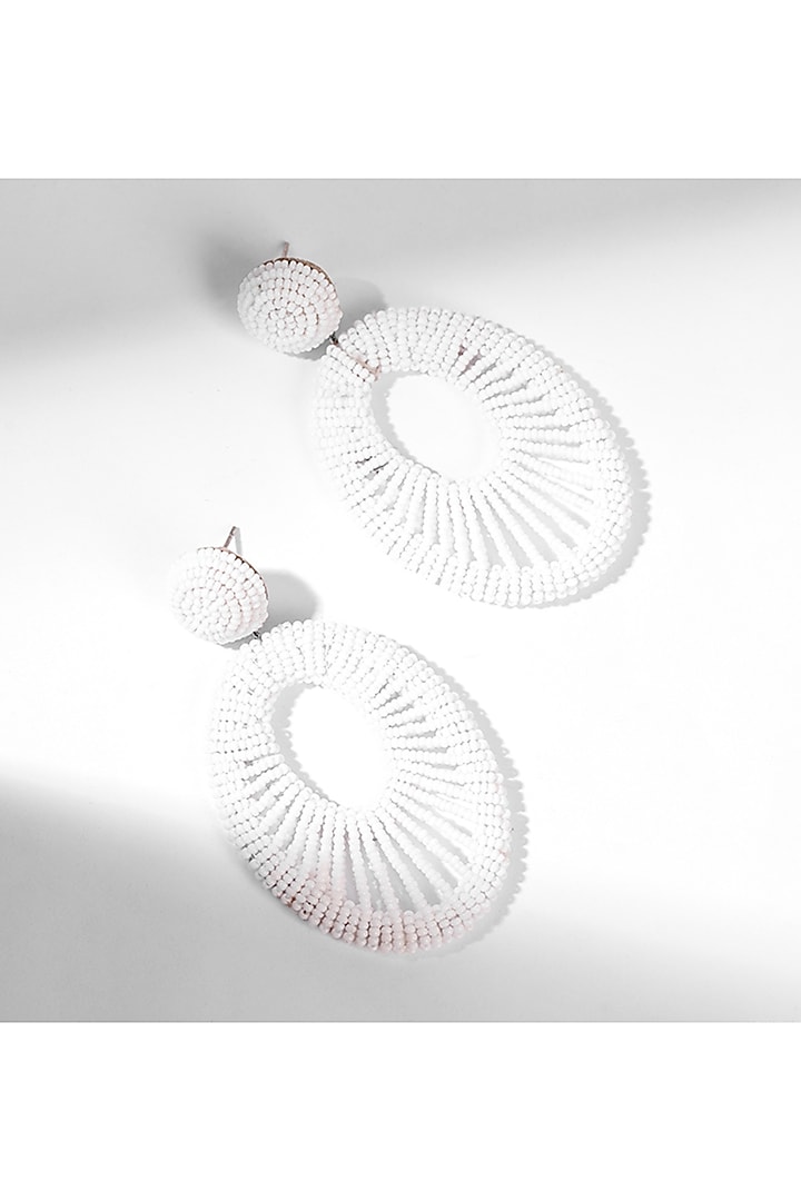 White Glass Beaded Dangler Earrings by Deepa Gurnani at Pernia's Pop Up Shop