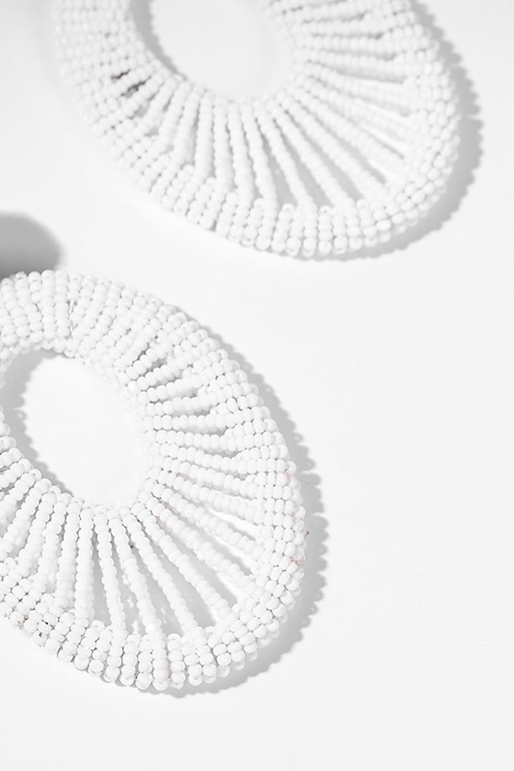 White Glass Beaded Dangler Earrings by Deepa Gurnani at Pernia's Pop Up Shop