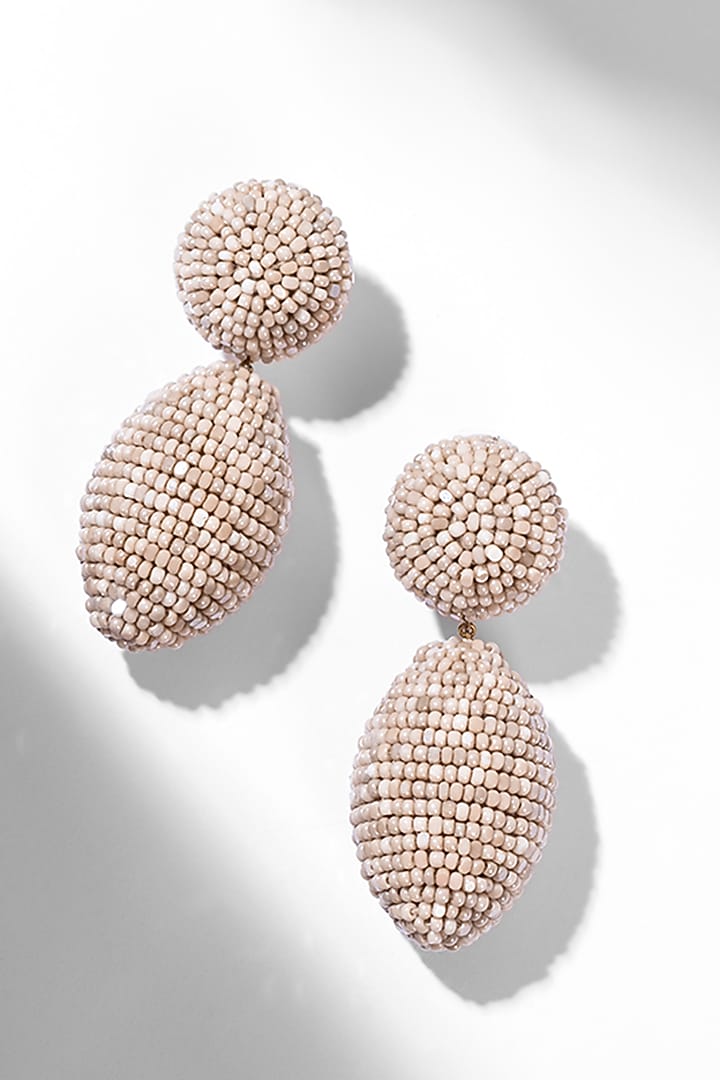 Beige Glass Beaded Dangler Earrings by Deepa Gurnani at Pernia's Pop Up Shop
