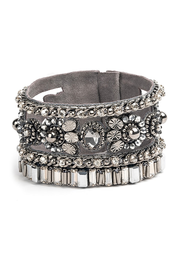 Gunmetal Glass Beaded Handcrafted Bracelet by Deepa Gurnani at Pernia's Pop Up Shop