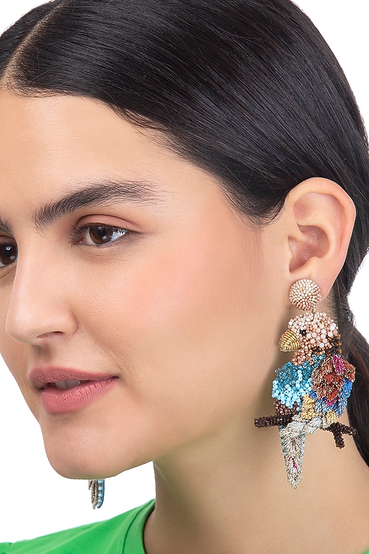 Multi-Colored Glass Beaded Mawcaw Tropical Dangler Earrings by Deepa Gurnani at Pernia's Pop Up Shop