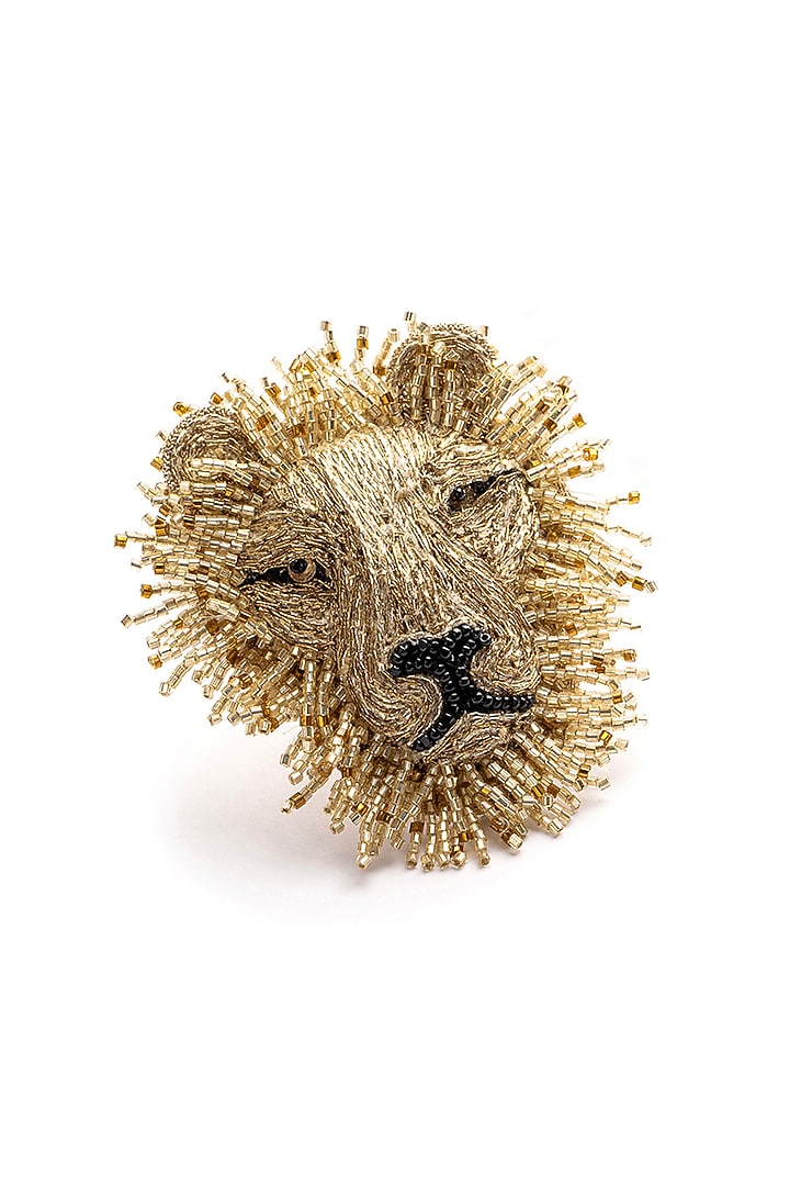 Gold Glass Beaded Lion Brooch by Deepa Gurnani at Pernia's Pop Up Shop