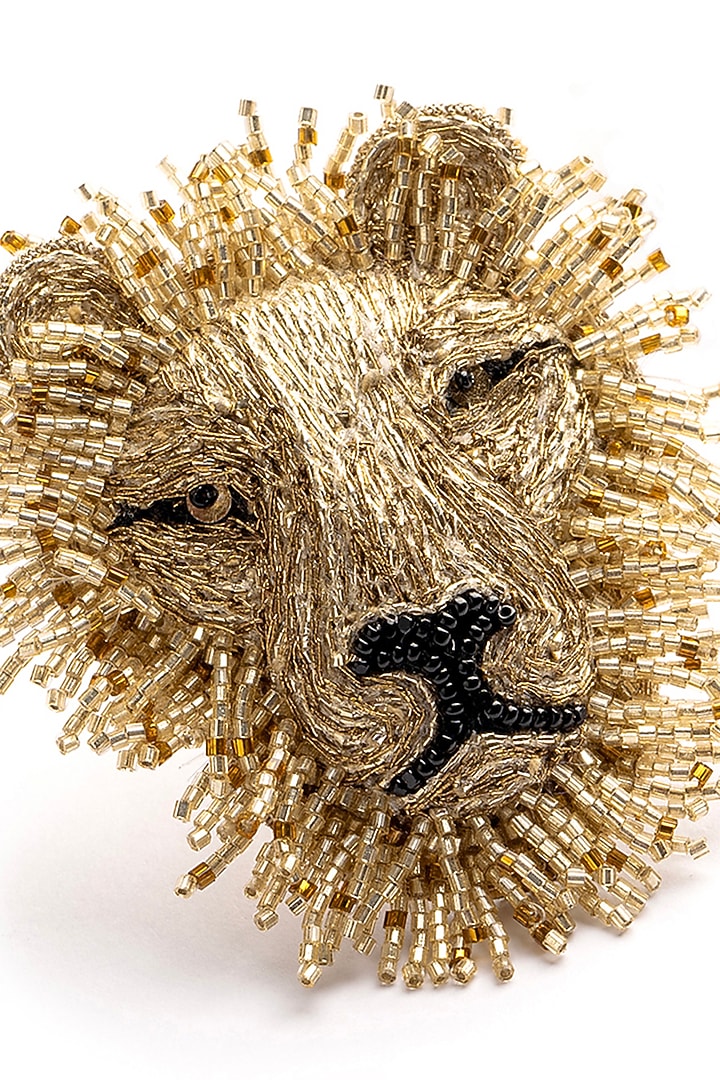 Gold Glass Beaded Lion Brooch by Deepa Gurnani at Pernia's Pop Up Shop
