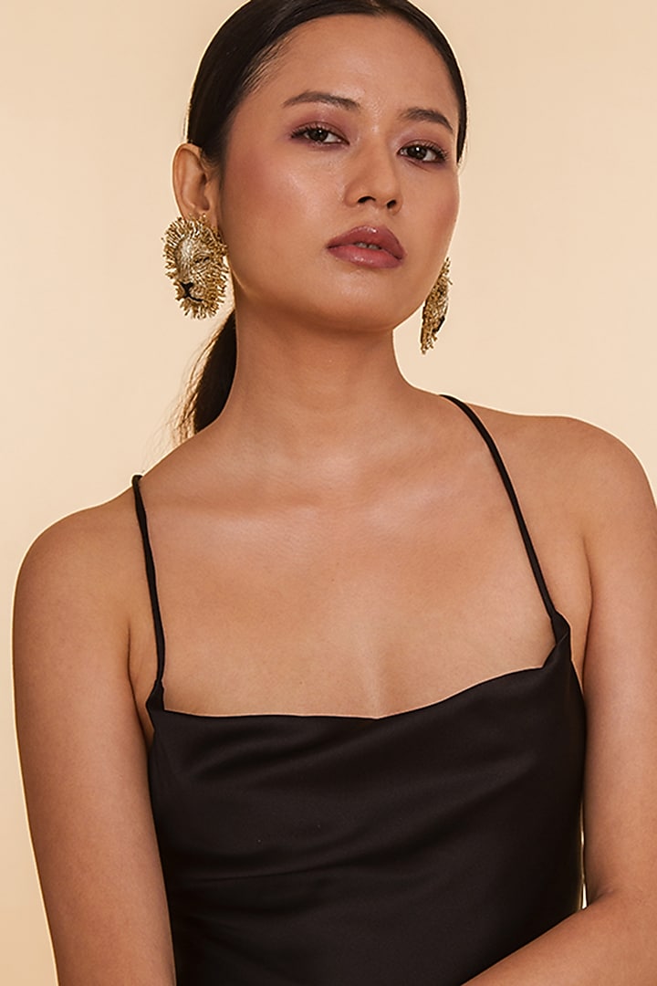 Gold Glass Beaded Lion Earrings by Deepa Gurnani at Pernia's Pop Up Shop