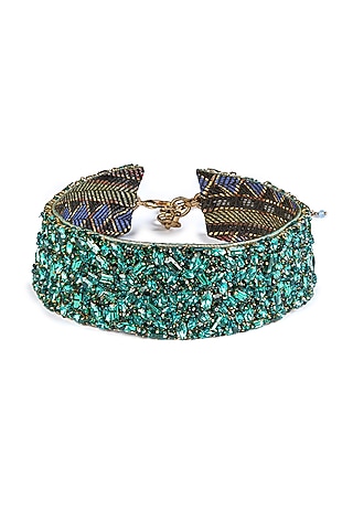 Emerald Green Glass Beaded Necklace by Deepa Gurnani