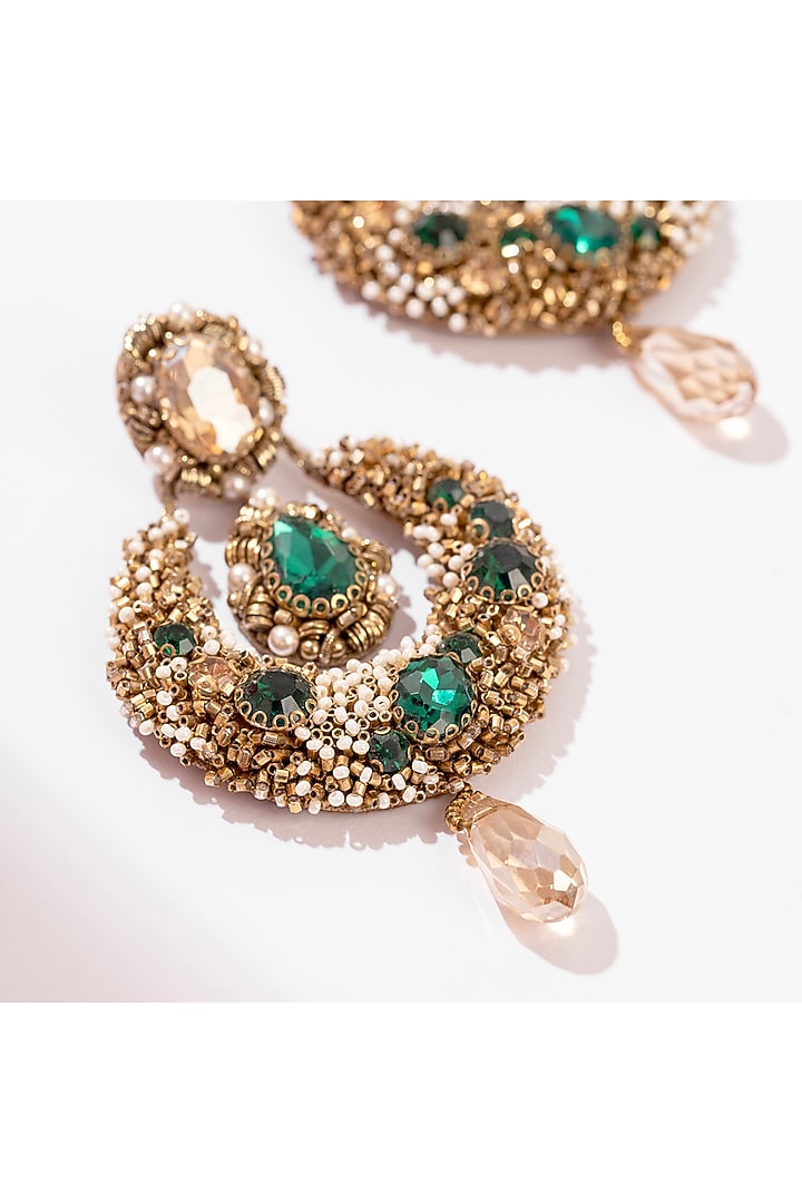 Green Glass Beaded & Glass Crystal Dangler Earrings by Deepa Gurnani at Pernia's Pop Up Shop