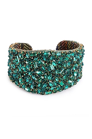 Emerald Green Glass Beaded Bracelet by Deepa Gurnani