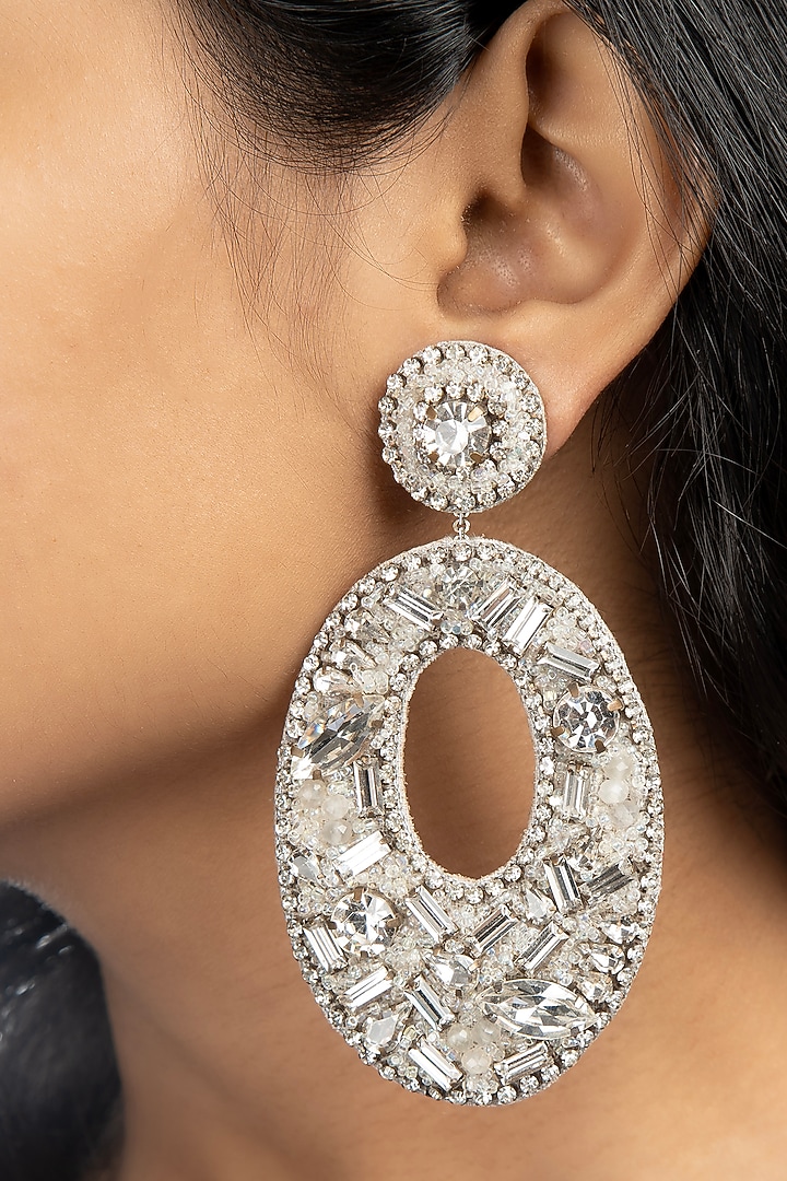 Silver Glass Beaded Dangler Earrings by Deepa Gurnani at Pernia's Pop Up Shop