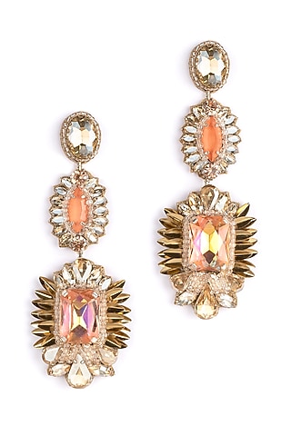 Peach Glass Beaded Dangler Earrings by Deepa Gurnani