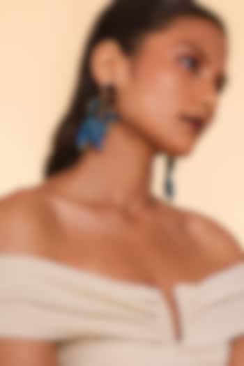 Blue Glass Beaded Embroidered Dangler Earrings by Deepa Gurnani at Pernia's Pop Up Shop