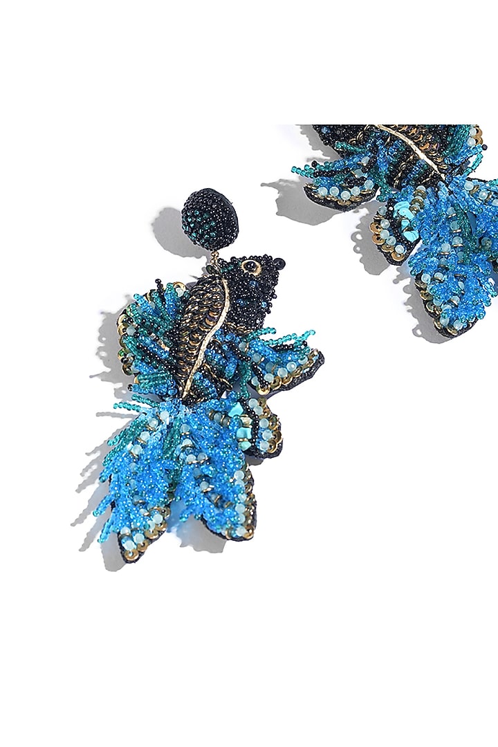 Blue Glass Beaded Embroidered Dangler Earrings by Deepa Gurnani at Pernia's Pop Up Shop
