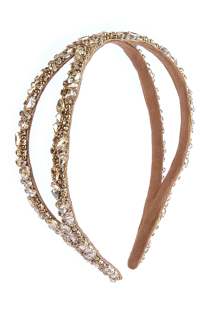 Gold Glass Crystal Hand Embroidered Headband by Deepa Gurnani at Pernia's Pop Up Shop