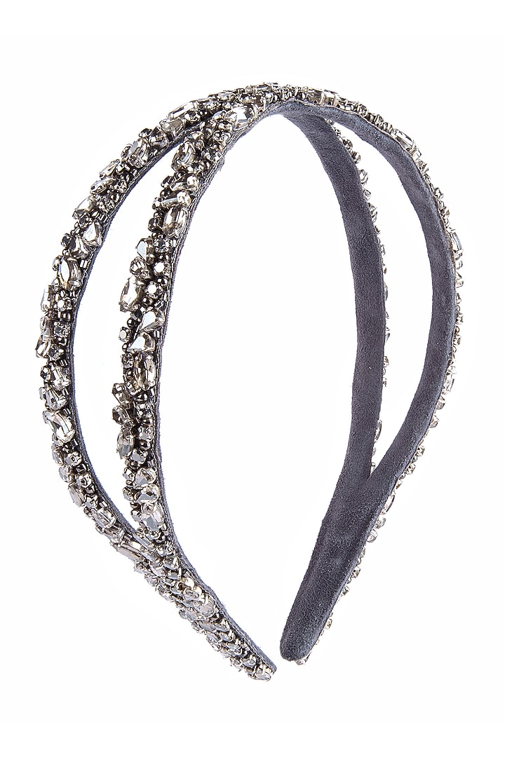 Gunmetal Glass Crystal Hand Embroidered Headband by Deepa Gurnani at Pernia's Pop Up Shop