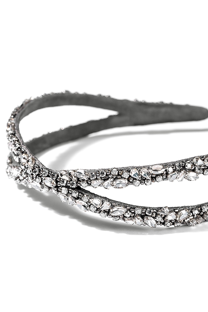 Gunmetal Glass Crystal Hand Embroidered Headband by Deepa Gurnani at Pernia's Pop Up Shop