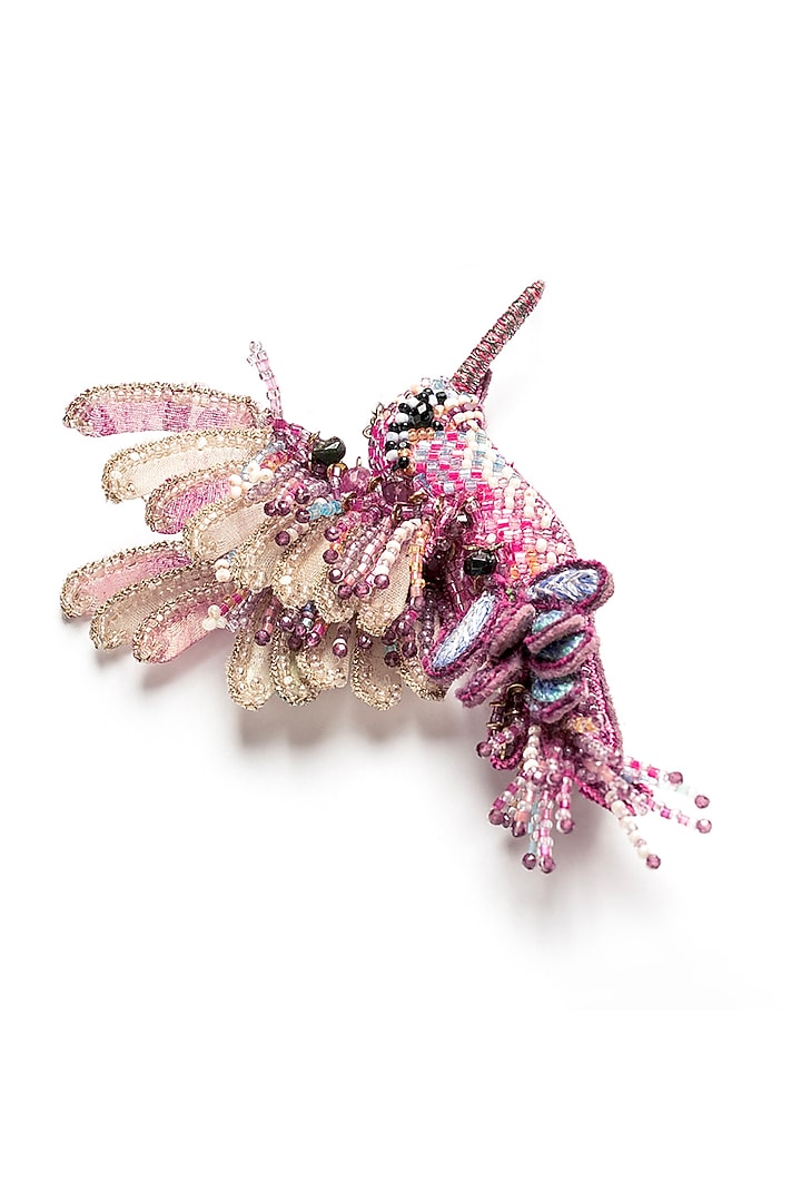 Fuchsia Glass Beaded Hummingbird Brooch by Deepa Gurnani at Pernia's Pop Up Shop