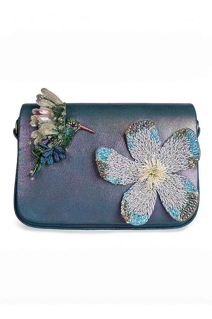Blue Glass Beaded Hummingbird Clutch by Deepa Gurnani at Pernia's Pop Up Shop