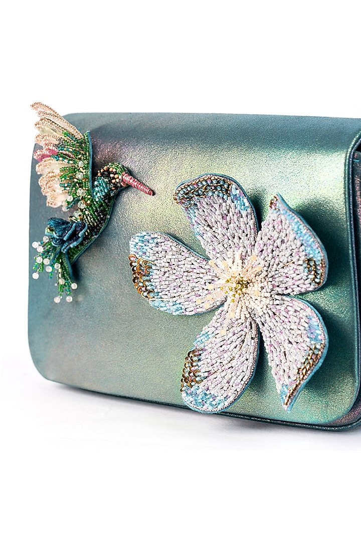 Blue Glass Beaded Hummingbird Clutch by Deepa Gurnani at Pernia's Pop Up Shop