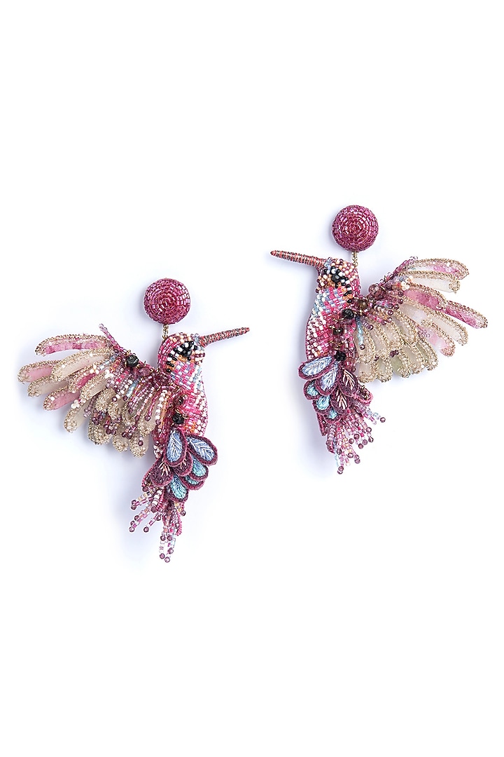 Fuchsia Glass Beaded Hummingbird Earrings by Deepa Gurnani at Pernia's Pop Up Shop