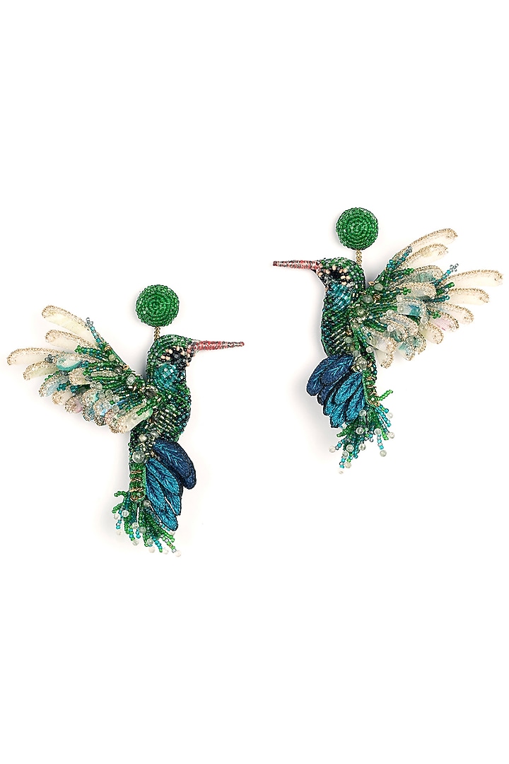 Emerald Green Glass Beaded Hummingbird Earrings by Deepa Gurnani at Pernia's Pop Up Shop