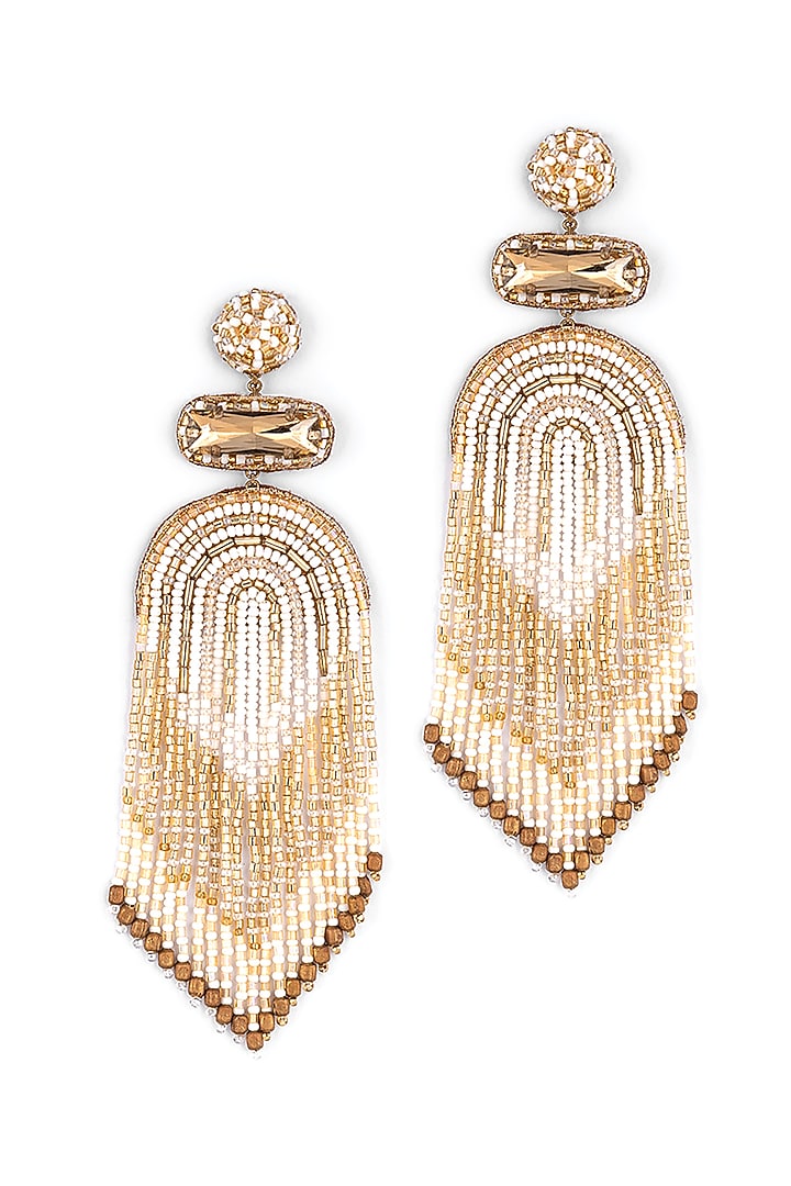 Ivory Glass Beaded Dangler Earrings by Deepa Gurnani at Pernia's Pop Up Shop