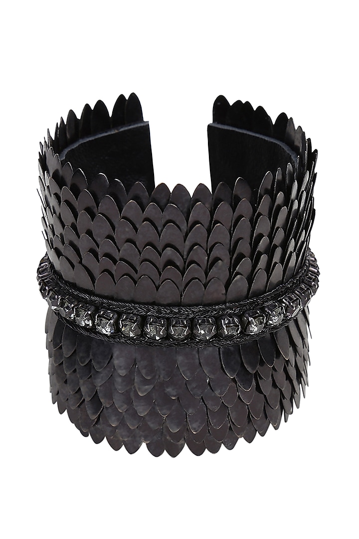 Black Glass Crystal Handmade Cuff by Deepa Gurnani at Pernia's Pop Up Shop
