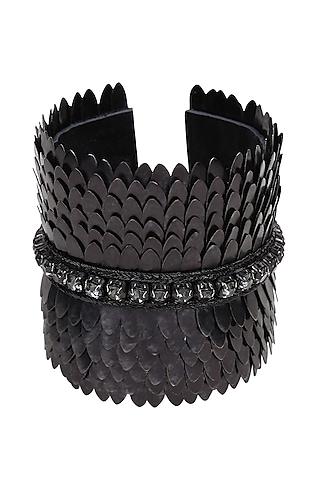 Black Glass Crystal Handmade Cuff by Deepa Gurnani