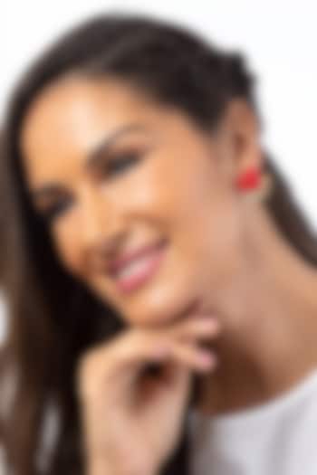 Red Glass Beaded Heart Stud Earrings by Deepa Gurnani at Pernia's Pop Up Shop