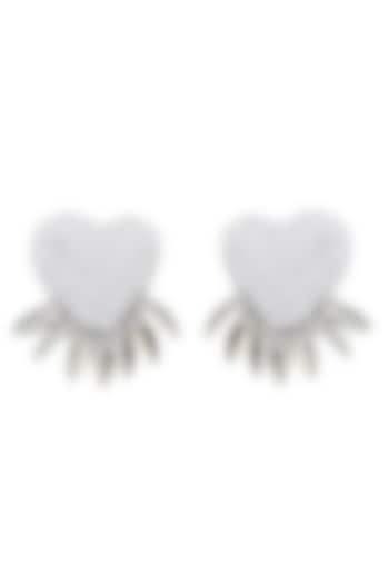 White Glass Beaded Heart Stud Earrings by Deepa Gurnani at Pernia's Pop Up Shop