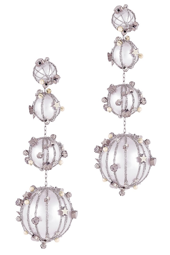 Silver Imitation Pearl & Glass Stone Dangler Earrings by Deepa Gurnani at Pernia's Pop Up Shop