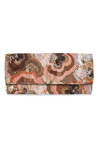 Brown Glass Beaded Clutch by Deepa Gurnani