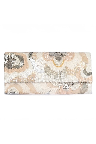 Ivory Glass Beaded Clutch by Deepa Gurnani