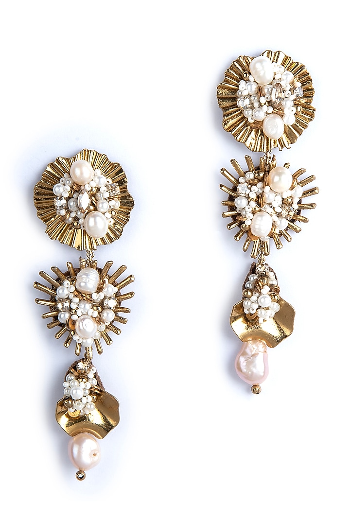 Gold Glass Beaded Dangler Earrings by Deepa Gurnani at Pernia's Pop Up Shop