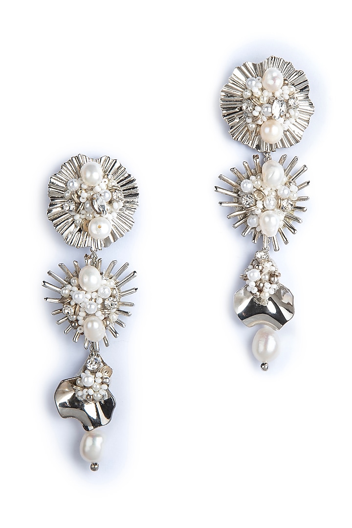Silver Glass Beaded Dangler Earrings by Deepa Gurnani at Pernia's Pop Up Shop