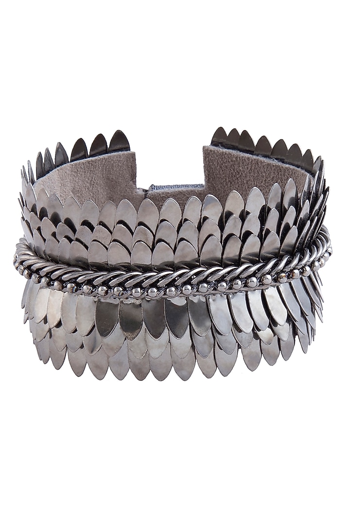 Gunmetal Curb Chain & Scallop Embellished Bracelet by Deepa Gurnani at Pernia's Pop Up Shop