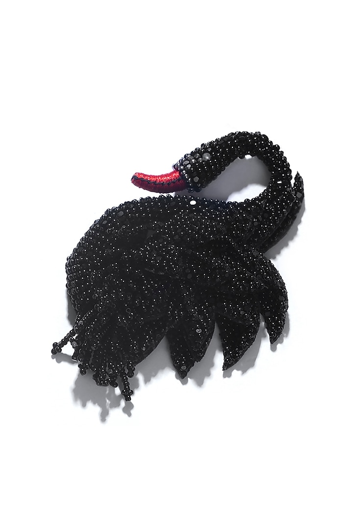 Black Glass Beaded Swan Brooch by Deepa Gurnani at Pernia's Pop Up Shop