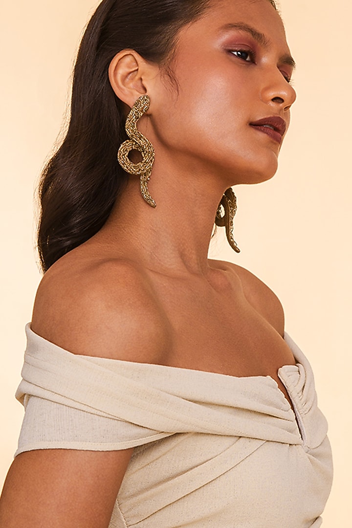 Gold Glass Beaded Boa Earrings by Deepa Gurnani at Pernia's Pop Up Shop