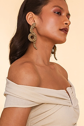 Gold Glass Beaded Boa Earrings by Deepa Gurnani